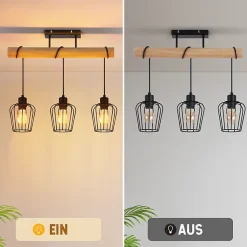 NETTLIFE Plafonnier de salon vintage en bois : noir Lampe de salon au design industriel en métal E27 Ampoule non incluse