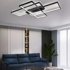 NETTLIFE Plafonnier Dimmable, 100x70x8cm, 3 Carrés Plafonniers LED noir Modernes avec Télécommande, 88W Acrylique Éclairage