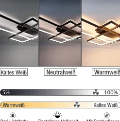 NETTLIFE Plafonnier Dimmable, 100x70x8cm, 3 Carrés Plafonniers LED noir Modernes avec Télécommande, 88W Acrylique Éclairage
