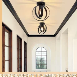 NETTLIFE Plafonnier E27 Métal Industriel Noir Couloir Lampe de Rétro Table à Manger Vintage Abat-Jour Intérieur Salon Chambre