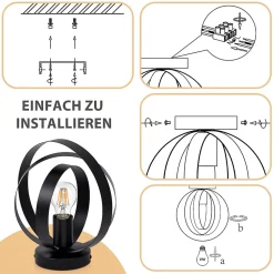 NETTLIFE Plafonnier E27 Métal Industriel Noir Couloir Lampe de Rétro Table à Manger Vintage Abat-Jour Intérieur Salon Chambre