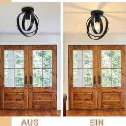 NETTLIFE Plafonnier E27 Métal Industriel Noir Couloir Lampe de Rétro Table à Manger Vintage Abat-Jour Intérieur Salon Chambre