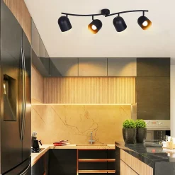 NETTLIFE Plafonnier E14 noir doré spot de plafond lampe de couloir industrielle vintage orientable sans ampoule