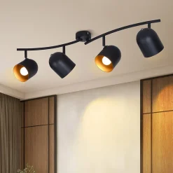 NETTLIFE Plafonnier E14 noir doré spot de plafond lampe de couloir industrielle vintage orientable sans ampoule