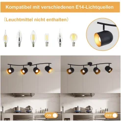 NETTLIFE Plafonnier E14 noir doré spot de plafond lampe de couloir industrielle vintage orientable sans ampoule