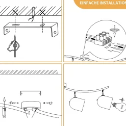 NETTLIFE Plafonnier E14 noir doré spot de plafond lampe de couloir industrielle vintage orientable sans ampoule