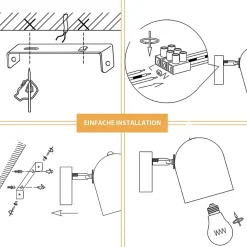 NETTLIFE Plafonnier E14 spot de plafond or noir lampe de couloir industrielle vintage