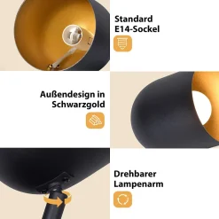NETTLIFE Plafonnier E14 spot de plafond or noir lampe de couloir industrielle vintage