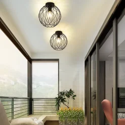 NETTLIFE Plafonnier industriel noir lampe de couloir vintage rond E27 1 ampoule rétro métal