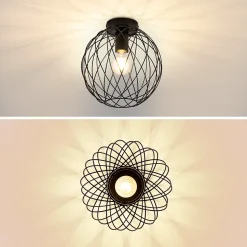 NETTLIFE Plafonnier industriel noir lampe de couloir vintage rond E27 1 ampoule rétro métal