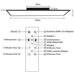 NETTLIFE Plafonnier LED 120 x 30, panneau à intensité variable, lampe longue lumière du jour, 40W, bureau plat, avec télécommande