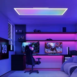 NETTLIFE Plafonnier LED 120 x 30 cm intensité variable, rétroéclairage RVB, changement de couleur plate avec télécommande 36 W