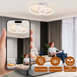 NETTLIFE Plafonnier LED 2 anneaux Blanc Pivotant Moderne Ronde Design 24W 3000K