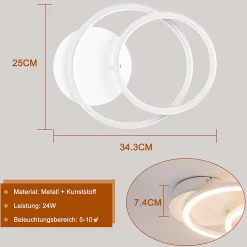 NETTLIFE Plafonnier LED 2 anneaux Blanc Pivotant Moderne Ronde Design 24W 3000K