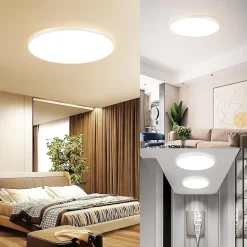 NETTLIFE Plafonnier LED 28 cm 30 W rond IP44 Lampe de à intensité variable pour salle de bain et couloir avec télécommande