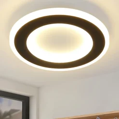 NETTLIFE Plafonnier LED 23 W Noir Ronde Moderne Blanc Chaud 24 cm Lampe de Chambre pour Cuisine Couloir Salon
