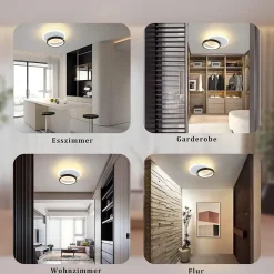 NETTLIFE Plafonnier LED 12 W Lampe de 3000 K Blanc Chaud Lampe de Chambre Lampe Design Moderne Plafond Salon Noir Rond pour