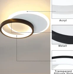 NETTLIFE Plafonnier LED 12 W Lampe de 3000 K Blanc Chaud Lampe de Chambre Lampe Design Moderne Plafond Salon Noir Rond pour