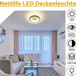 NETTLIFE Plafonnier LED Blanc 14W Rond lampe de couloir 3000K blanc chaud design moderne lampe de couloir plafonnier 23,5cm pour