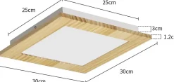 NETTLIFE Plafonnier LED Bois Plat Panneau Couloir Intérieur 3000K Blanc Chaud 30 cm 17 W pour Salle à manger Escaliers Balcon