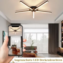 NETTLIFE plafonnier LED blanc chaud 24W noir 64,2 cm métal 3000K