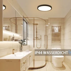 NETTLIFE Plafonnier LED Blanc Froid 15 W Noir Diamètre 22 cm Rond Plat IP44 Lampe Étanche Lampe de Couloir pour Salle de Bain