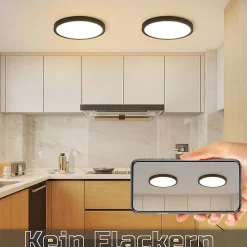 NETTLIFE Plafonnier LED Blanc Froid 15 W Noir Diamètre 22 cm Rond Plat IP44 Lampe Étanche Lampe de Couloir pour Salle de Bain