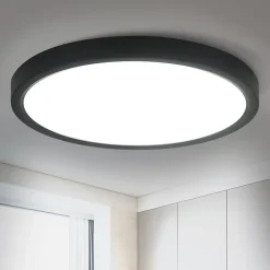 NETTLIFE Plafonnier LED Blanc Froid - 18 W Noir Diamètre 23 cm Rond Plat IP44 Lampe de Couloir Etanche