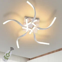 NETTLIFE Plafonnier LED Blanc Moderne Dimmable 65CM Lampe de Chambre Design en Forme de Vague 48W pour Salon Bureau Couloir