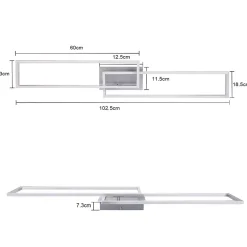 Nettlife Plafonnier LED 102cm, 2 cadres, dimmable, télécommande, argenté 36W, pour chambre