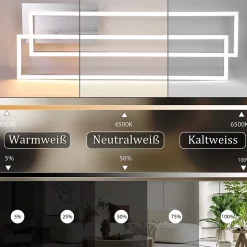 Nettlife Plafonnier LED 102cm, 2 cadres, dimmable, télécommande, argenté 36W, pour chambre