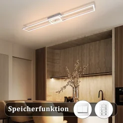 Nettlife Plafonnier LED 102cm, 2 cadres, dimmable, télécommande, argenté 36W, pour chambre