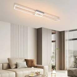 Nettlife Plafonnier LED 102cm, 2 cadres, dimmable, télécommande, argenté 36W, pour chambre