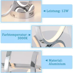 NETTLIFE Plafonnier LED chambre lampe de chambre moderne design chromé 12W intérieur 3000K blanc chaud