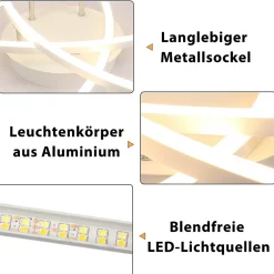 NETTLIFE Plafonnier LED Chambre Dimmable 32w Moderne Blanc Métal Avec Télécommande