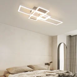 NETTLIFE Plafonnier LED Chambre Argent Dimmable 64CM 36W Géométrique Salon avec Télécommande