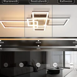 NETTLIFE Plafonnier LED Chambre Argent Dimmable 64CM 36W Géométrique Salon avec Télécommande