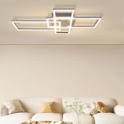 NETTLIFE Plafonnier LED Chambre Argent Dimmable 64CM 36W Géométrique Salon avec Télécommande