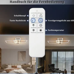 NETTLIFE Plafonnier LED Chambre Argent Dimmable 64CM 36W Géométrique Salon avec Télécommande