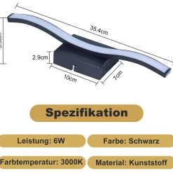 NETTLIFE Plafonnier LED chambre lampe de chambre moderne noir 6W design vague 3000K blanc chaud