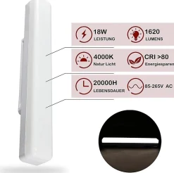 NETTLIFE Plafonnier LED Cuisine Long 40 cm Lumière du Jour 18 W Plafond Blanc Neutre pour Sous-Sol Couloir Bureau Garage Chambre