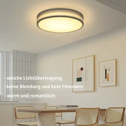 NETTLIFE Plafonnier LED Chambre Abat-jour en Tissu Moderne Rond 3000K 12W