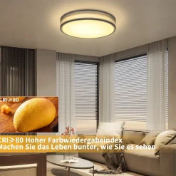 NETTLIFE Plafonnier LED Chambre Abat-jour en Tissu Moderne Rond 3000K 12W