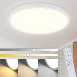 NETTLIFE Plafonnier LED Dimmable - 30x30 cm Lampe ronde plate IP44 Plafonnier étanche 20 W avec télécommande pour Salle de bain
