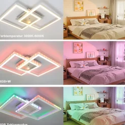 NETTLIFE Plafonnier LED de chambre à coucher, RVB, à changement de couleur, 35W, dimmable, avec télécommande
