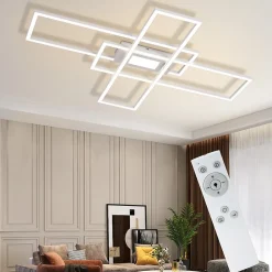 NETTLIFE Plafonnier LED Dimmable 50W Blanc avec Télécommande Design Moderne Salon Chambre Géométrique pour Cuisine Couloir