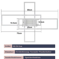 NETTLIFE Plafonnier LED Dimmable 50W Blanc avec Télécommande Design Moderne Salon Chambre Géométrique pour Cuisine Couloir