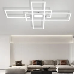 NETTLIFE Plafonnier LED Dimmable 50W Blanc avec Télécommande Design Moderne Salon Chambre Géométrique pour Cuisine Couloir