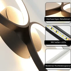 NETTLIFE Plafonnier LED Dimmable 100cm 4 Anneaux Moderne 56w Éclairage De Plafond Noir Avec Télécommande