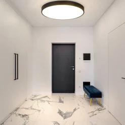 NETTLIFE Plafonnier LED dimmable avec télécommande 36W lampe de salle de bain noir IP44 étanche plat 37cm rond